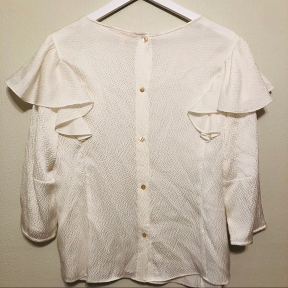Rebecca Taylor Ivory Silk Blouse NWOT Shoulder Ruffels - Picture 2 of 6